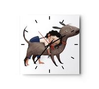 Reloj de Pared 30x30cm Reloj de Vidrio niño perro imagen Silencioso Decorativo