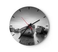 Reloj de Pared 30x30cm Reloj de Vidrio Łódź Naufragio Barco Silencioso
