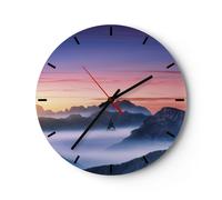 Reloj de Pared 30x30cm Reloj de Vidrio Oeste El Sol Montañas Silencioso