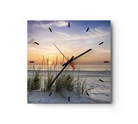 Reloj de Pared 30x30cm Reloj de Vidrio Oeste El Sol Playa Silencioso Decorativo