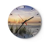 Reloj de Pared 30x30cm Reloj de Vidrio Oeste El Sol Playa Silencioso Decorativo