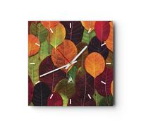 Reloj de Pared 30x30cm Reloj de Vidrio Otoño Hojas Gráficos Silencioso