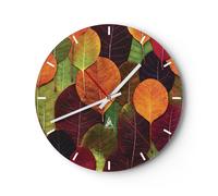 Reloj de Pared 30x30cm Reloj de Vidrio Otoño Hojas Gráficos Silencioso