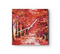 Reloj de Pared 30x30cm Reloj de Vidrio Otoño Parque Avenida Silencioso