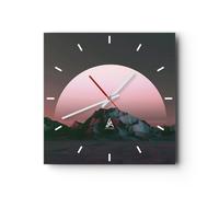 Reloj de Pared 30x30cm Reloj de Vidrio Paisaje Montañas Sol Silencioso