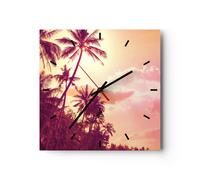 Reloj de Pared 30x30cm Reloj de Vidrio palmera jungla Silencioso Decorativo