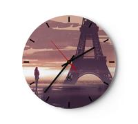 Reloj de Pared 30x30cm Reloj de Vidrio Paris ciudad noche Silencioso Decorativo