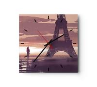 Reloj de Pared 30x30cm Reloj de Vidrio Paris ciudad noche Silencioso Decorativo