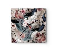 Reloj de Pared 30x30cm Reloj de Vidrio pavos reales pichones flamencos