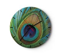 Reloj de Pared 30x30cm Reloj de Vidrio Pavos Reales Pluma Arco Iris Silencioso