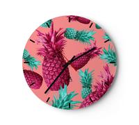Reloj de Pared 30x30cm Reloj de Vidrio piña fruta jugo Silencioso Decorativo
