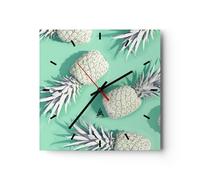 Reloj de Pared 30x30cm Reloj de Vidrio piña fruta jugo Silencioso Decorativo