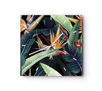 Reloj de Pared 30x30cm Reloj de Vidrio Planta Tropicales Flor Silencioso