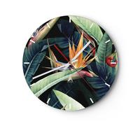 Reloj de Pared 30x30cm Reloj de Vidrio Planta Tropicales Flor Silencioso