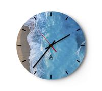 Reloj de Pared 30x30cm Reloj de Vidrio Playa Borde Mar Silencioso Decorativo