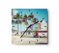 Reloj de Pared 30x30cm Reloj de Vidrio playa miami florida Silencioso Decorativo