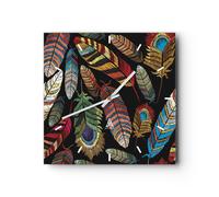 Reloj de Pared 30x30cm Reloj de Vidrio Plumas Colorido Bordado Silencioso