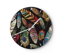 Reloj de Pared 30x30cm Reloj de Vidrio Plumas Colorido Bordado Silencioso