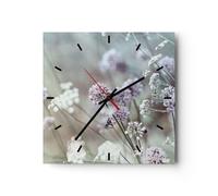 Reloj de Pared 30x30cm Reloj de Vidrio Prado Ajo Flor Silencioso Decorativo