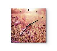 Reloj de Pared 30x30cm Reloj de Vidrio Prado Flores Sol Silencioso Decorativo