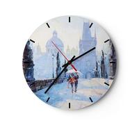 Reloj de Pared 30x30cm Reloj de Vidrio puente ciudad praga Silencioso Decorativo