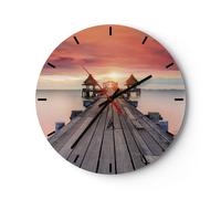 Reloj de Pared 30x30cm Reloj de Vidrio Puente Madera Paseo Silencioso Decorativo