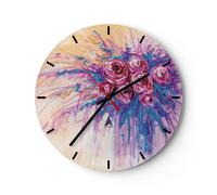 Reloj de Pared 30x30cm Reloj de Vidrio Ramo Flores Rosas Silencioso Decorativo