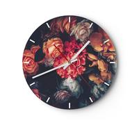Reloj de Pared 30x30cm Reloj de Vidrio Ramo Flores Rosas Silencioso Decorativo