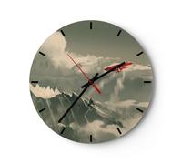 Reloj de Pared 30x30cm Reloj de Vidrio Rojo Avión Montañas Silencioso Decorativo