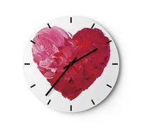 Reloj de Pared 30x30cm Reloj de Vidrio rojo corazón acuarela Silencioso