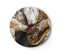 Reloj de Pared 30x30cm Reloj de Vidrio Saxofón Aceite Músico Silencioso