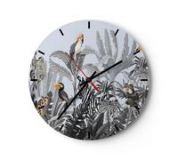 Reloj de Pared 30x30cm Reloj de Vidrio Selva Animales Tucanes Silencioso