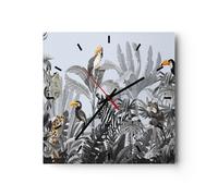 Reloj de Pared 30x30cm Reloj de Vidrio Selva Animales Tucanes Silencioso