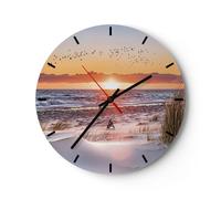 Reloj de Pared 30x30cm Reloj de Vidrio Sol Playa Aves Silencioso Decorativo