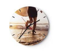 Reloj de Pared 30x30cm Reloj de Vidrio Surf Playa Alegría Silencioso Decorativo