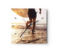 Reloj de Pared 30x30cm Reloj de Vidrio Surf Playa Alegría Silencioso Decorativo