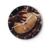 Reloj de Pared 30x30cm Reloj de Vidrio Tambor India Músico Silencioso Decorativo