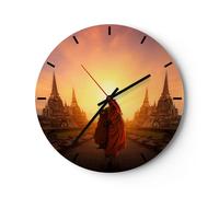 Reloj de Pared 30x30cm Reloj de Vidrio templo monje Silencioso Decorativo