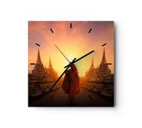 Reloj de Pared 30x30cm Reloj de Vidrio templo monje Silencioso Decorativo