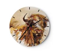 Reloj de Pared 30x30cm Reloj de Vidrio Toro Escocés Acuarela Silencioso