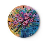 Reloj de Pared 30x30cm Reloj de Vidrio Un ramo Flores Aceite Silencioso