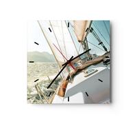 Reloj de Pared 30x30cm Reloj de Vidrio Yate Vela Sol Silencioso Decorativo
