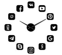 Reloj de pared 3D con señal de software de comunicación sin marco, autoadhesivo, silencioso, moderno, decoración del hogar (negro, 47 pulgadas)