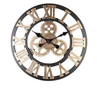 Reloj de Pared 3D, Reloj de Pared Rústico Hecho a Mano, Reloj de Decoración Vintage de Madera de Engranaje Grande para Sala de Estar, Dormitorio, Cocina, Decoración del Hogar(22.8in-oro romano)