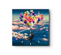 Reloj de Pared 40x40cm Reloj de Vidrio abstracción globo Silencioso Decorativo