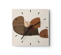 Reloj de Pared 40x40cm Reloj de Vidrio Abstracción Marrón Minimalismo Silencioso