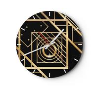 Reloj de Pared 40x40cm Reloj de Vidrio Abstracción Plaza Oro Silencioso