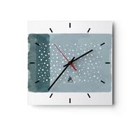 Reloj de Pared 40x40cm Reloj de Vidrio Acuarela Moderno Azul Silencioso