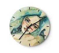Reloj de Pared 40x40cm Reloj de Vidrio Acuarela Mujer Emociones Silencioso