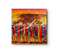 Reloj de Pared 40x40cm Reloj de Vidrio África tribu Silencioso Decorativo